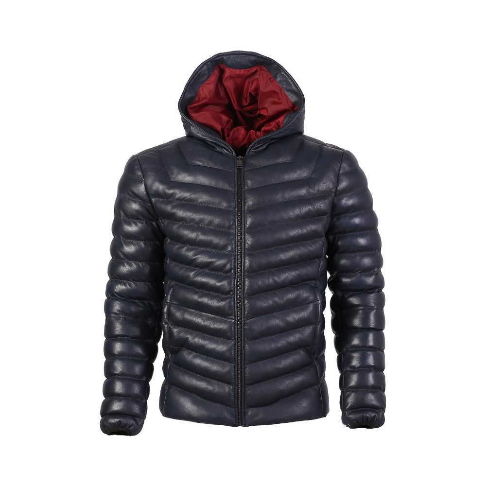 QUORA MENS BUBBLE PUFFER LEATHER JACKET WITH HOODY